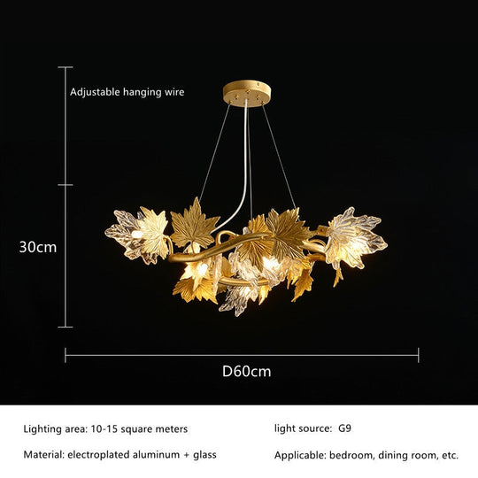 Postmodern Led Glass Chandelier Living Dining Room Bedroom Creative Maple Leaf Decor Pendant Lamps