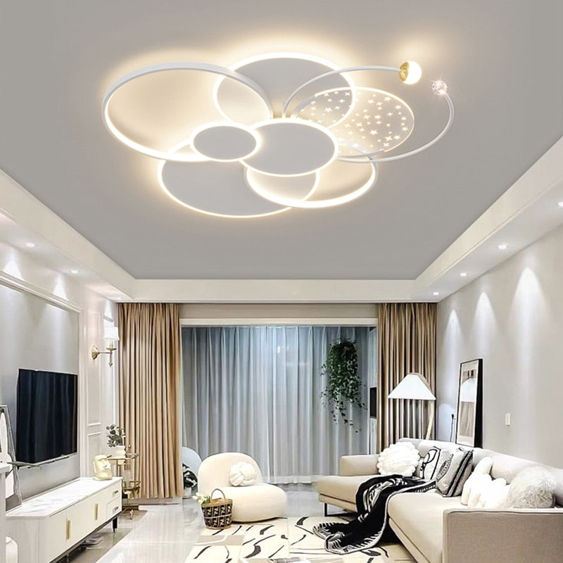 Round Living Room Led Chandeliers Luxury Bedroom Full Of Stars Gold Chandelier Simple Modern