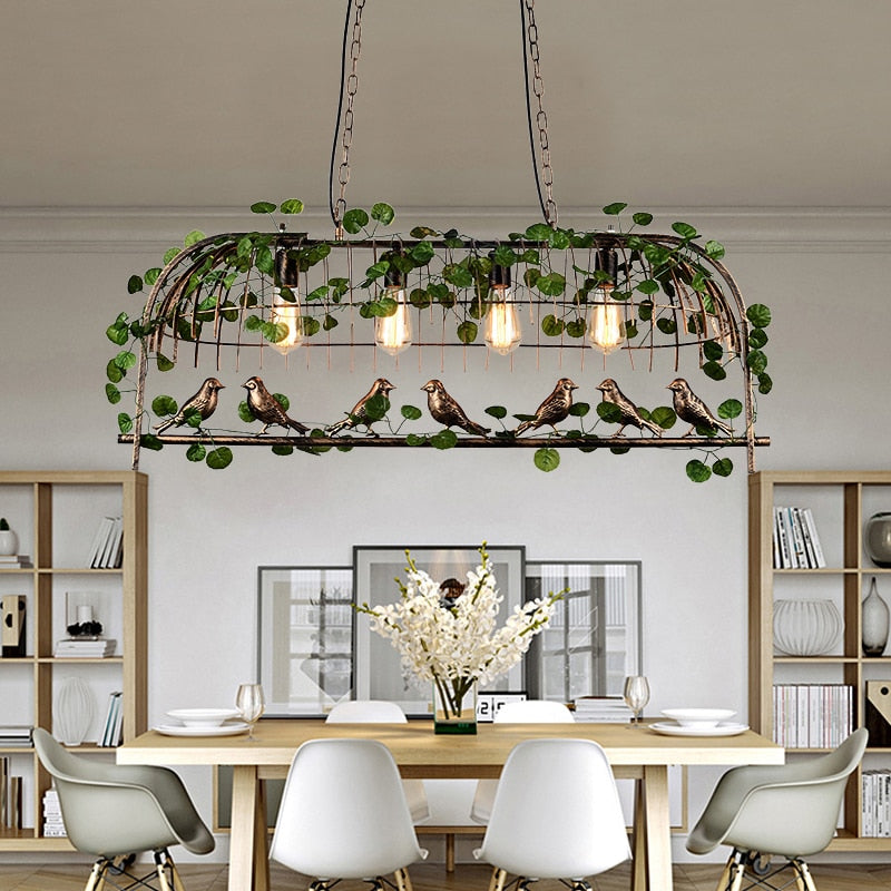 Net Red Plant Chandelier Green Bird Light Bar Music Dining Creative Decoration Iron Art Industrial