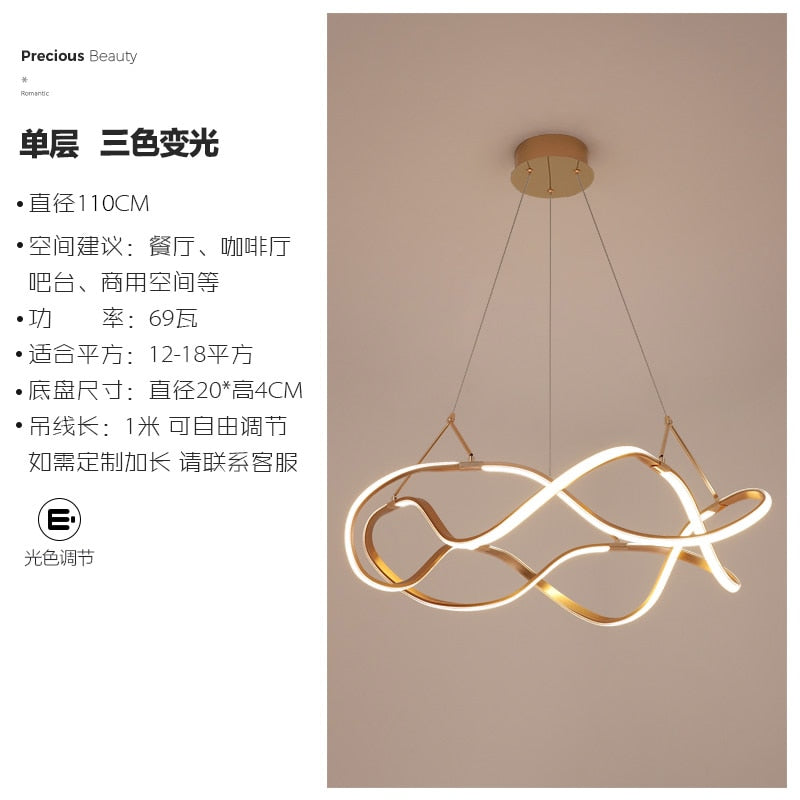 Nordic Luxury Gold Lustre Ring Led Decorative Pendant Lights Modern Simple Hanging Lamp Living Room