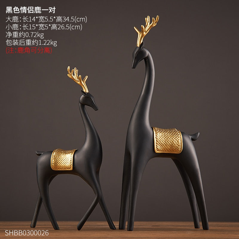 2 Piece - Luxury Golden Horse And Elk Figurines: Resin Animal Sculpture For Elegant Home Decor D -