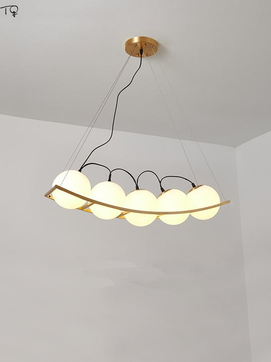 Nordic Design Simple Copper Glass Ball Pendant Lights Led E14 Gold Lustre Post - Modern Dining Room