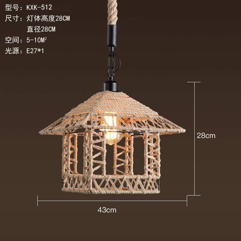 Vintage Retro Hemp Rope Industrial Pendant Light For Living Room Home Design Kitchen Fixtures