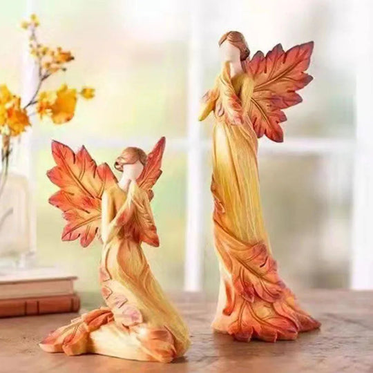 Autumn Maple Leaf Angel Wing Figurines Statue Desktop Ornaments Creative Resin Sculpture For Garden