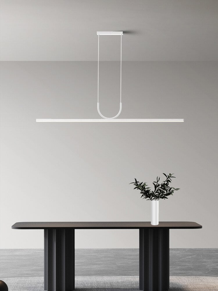 Modern Simple Led Chandelier Black/White Dining Room Kitchen Island Long Pendant Lamp Restaurant