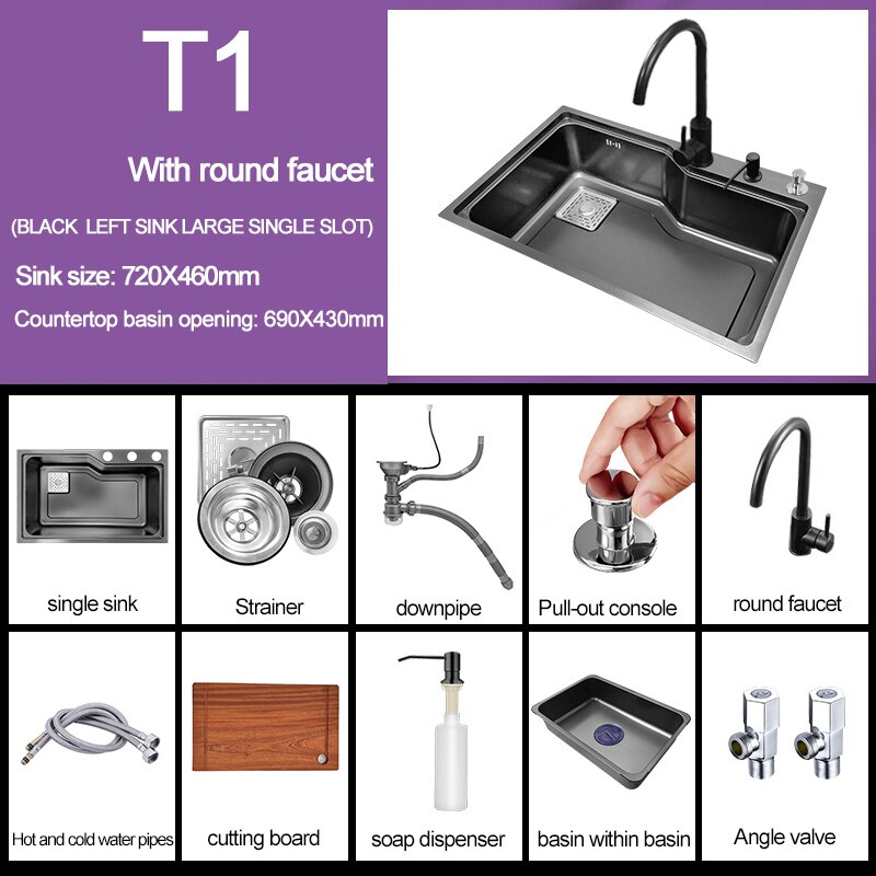 Kitchen Sink Large Nano 304 Stainless Steel Bowl Washbasin Household Thickened Under - Counter