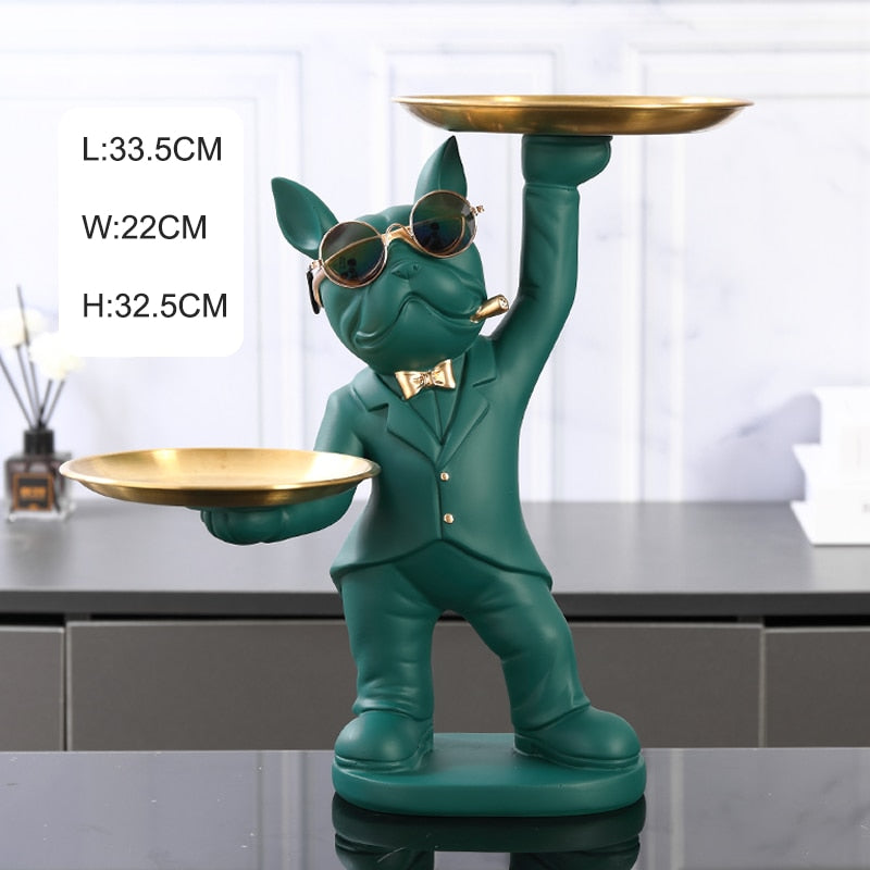 French Bulldog Resin Statue - Decorative Sculpture For Home Animal Figurine Decor Green 2 Essentials