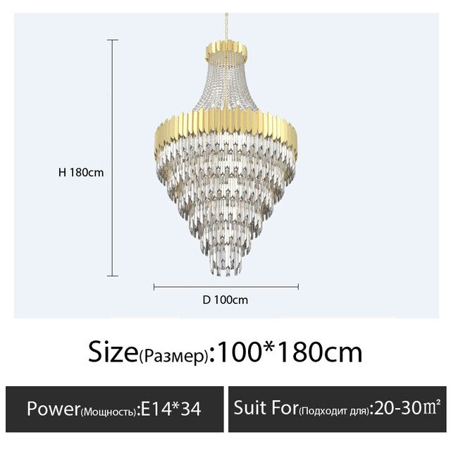 Luxury Long Large Stair K9 Crystal Chandelier Lustres De Cristal Led Pendant Light Hotel Villa