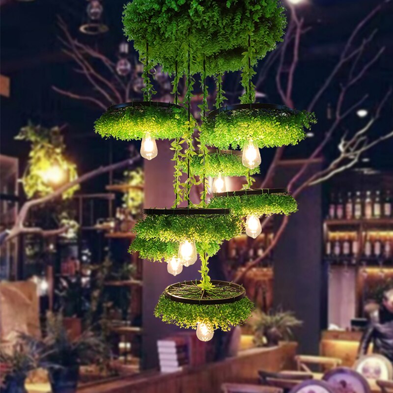 Wrought Iron Plant Pendant Light Tavern Hot Pot Shop Flowery Industrial Style Decorative Lamp Roast