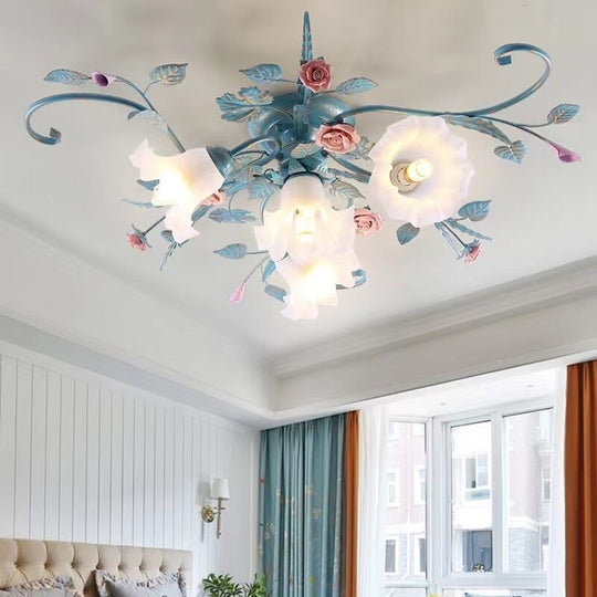 Enchanting Floral Ceiling Lights: Elegant Iron Princess Bedroom Lamp For A Romantic Ambiance In