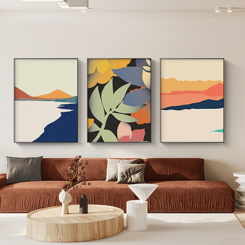 Modern Nordic Abstract Landscape Wall Art: Scandinavian Posters And Prints Painting