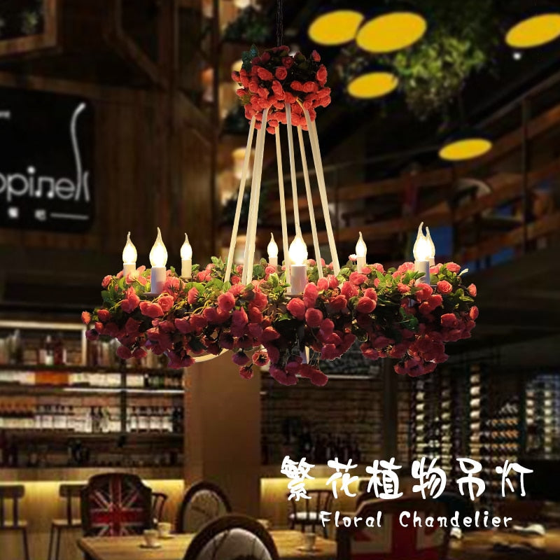 Theme Restaurant Flower Plant Pendant Light For Coffee Shop Art Weaving Green Chandelier