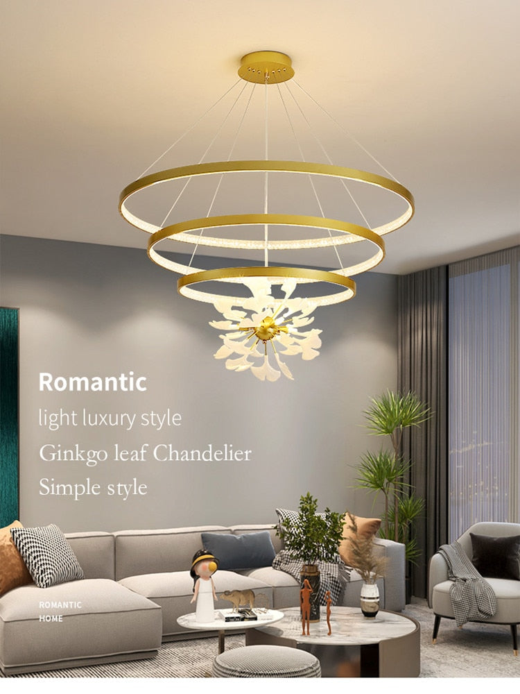 Nordic Minimalist Pendant Lights Living Room Geometric Line Ginkgo Lamp Simple Modern Luxury