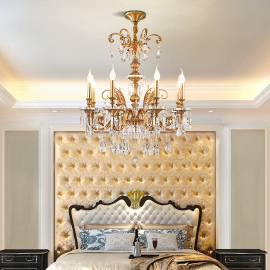 Luxury Decorative Full Copper French Style Crystal Chandelier Indoor Hall Master Bedroom Study
