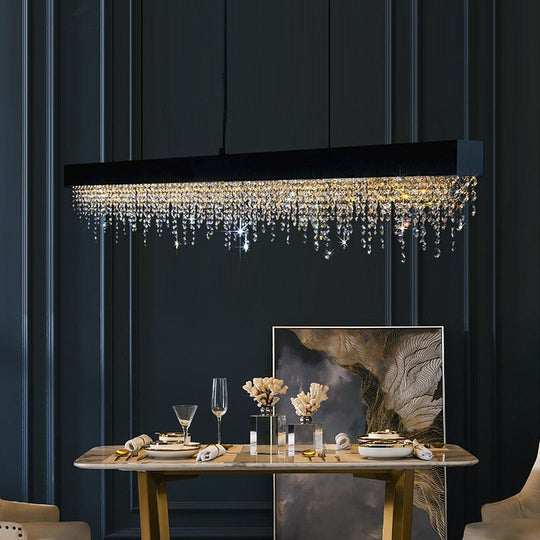 Modern Luxury Chandelier For Dining Room Kitchen Island Long Hanging Led Lamp Gold Chrome Black