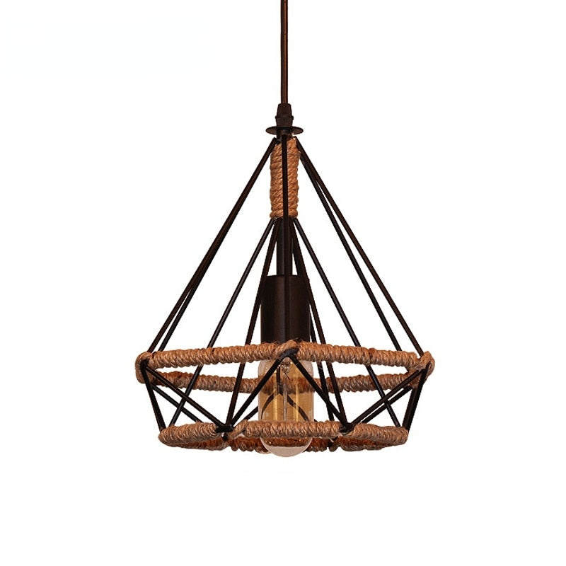 Retro Industrial Chandelier Russian Attic Cage Diamond - Shaped Hemp Rope Dining Room Living