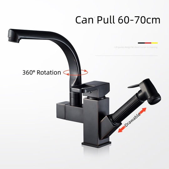 Stainless Steel Pull Out Kitchen Faucet Hot Cold Water Mixer Tap With High Pressure Sprayer 360