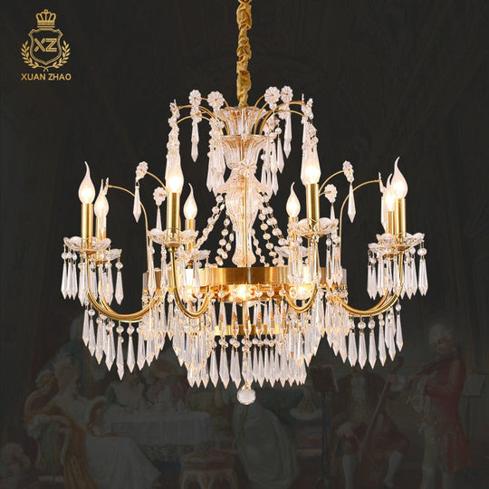 European Classical Design Living Room Decoration Pendant Light Led Crystal Brass Chandeliers