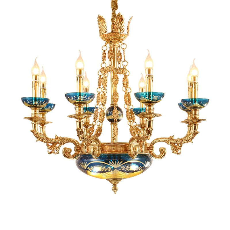 European Elegant Style Full Copper Pendant Lamp Living Room Antique Led Brass Chandelier Chandelier