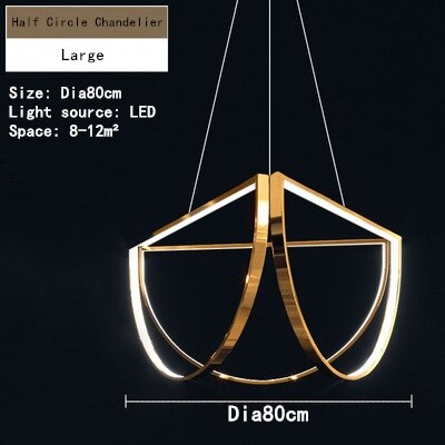 Nordic Led Stainless Steel Chandelier For Living Dining Room Bedroom Hotel Half Circle Pendant Lamp