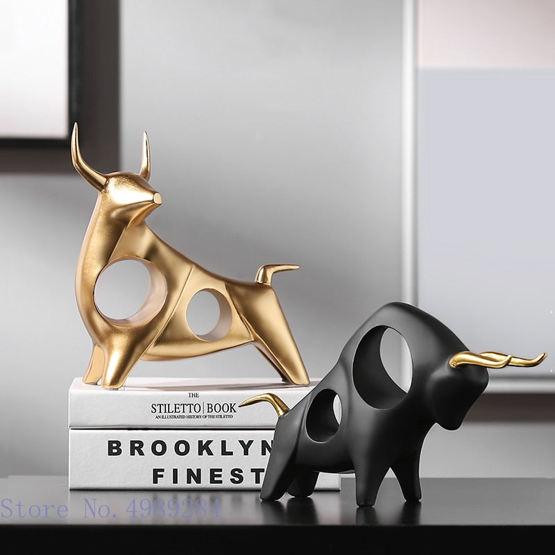Golden Bull Sculpture: Abstract Resin Decor With European Flair Items