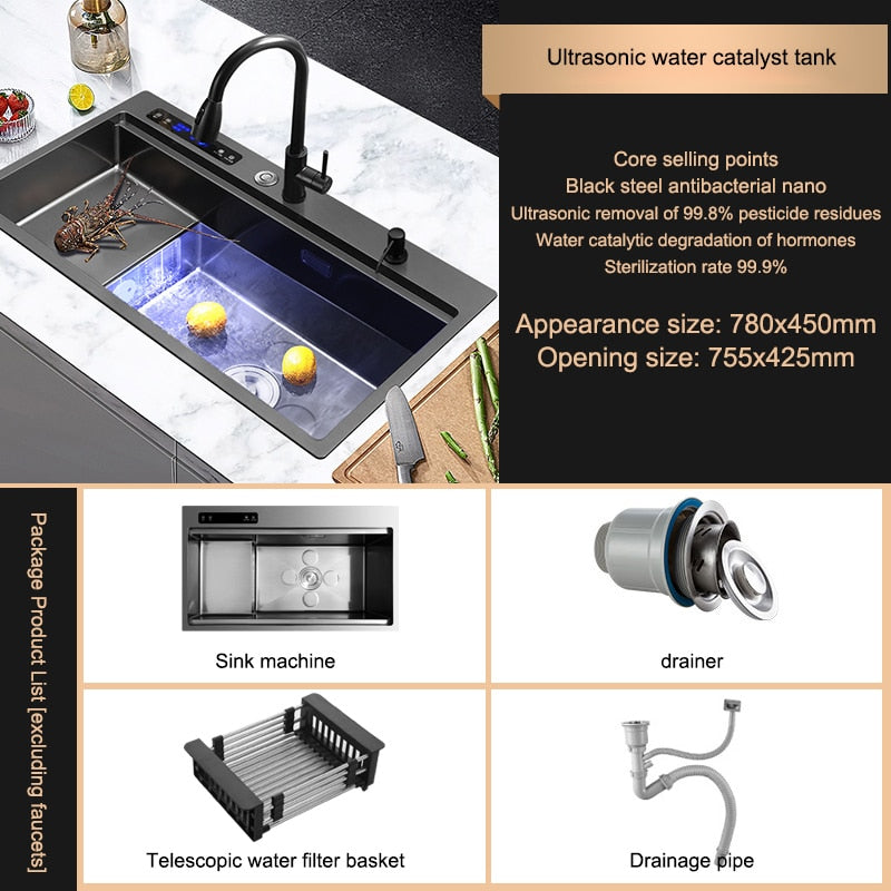 Kitchen Sink Stainless Steel Dishwashing Ultrasonic Dishwasher Multifunctional Intelligent Net