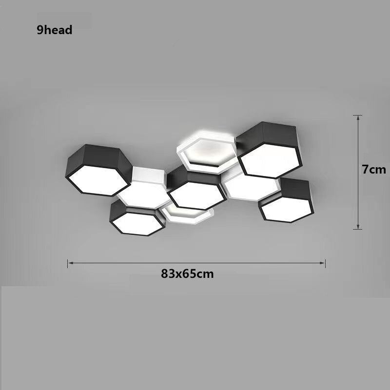 Modern Black White Pendant Lamp Geometric Polygon Led Chandelier Dining Table Living Room Bar