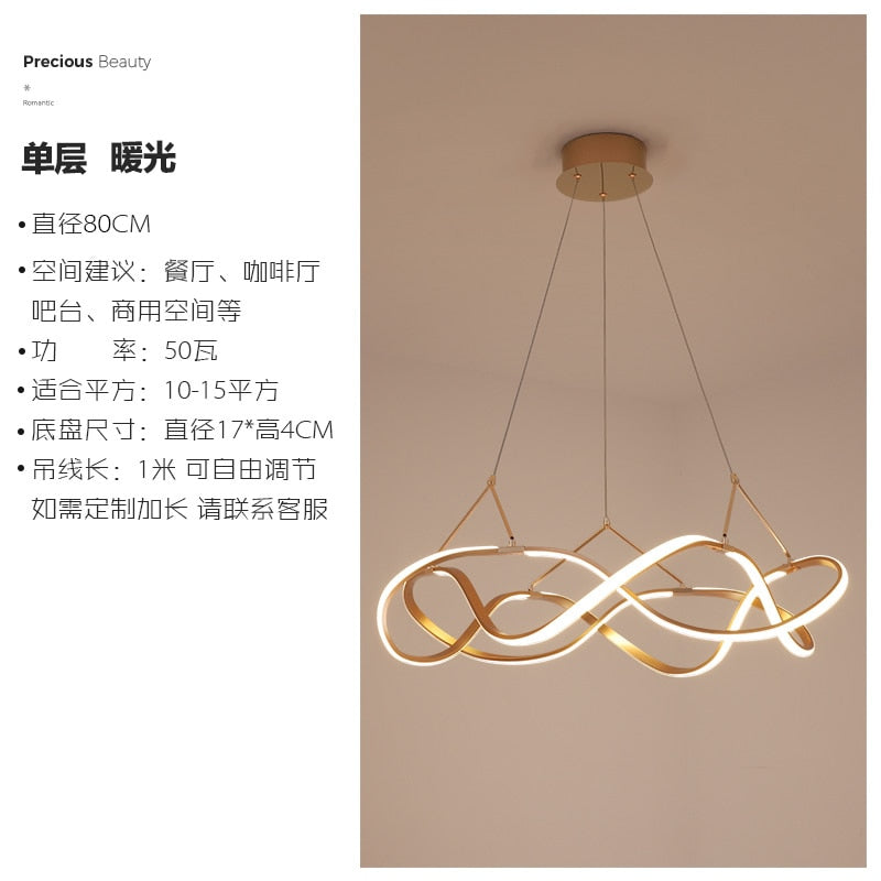 Nordic Luxury Gold Lustre Ring Led Decorative Pendant Lights Modern Simple Hanging Lamp Living Room