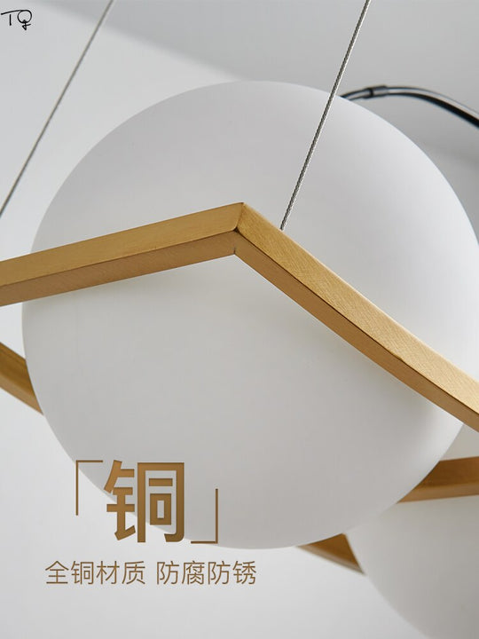 Nordic Design Simple Copper Glass Ball Pendant Lights Led E14 Gold Lustre Post - Modern Dining Room