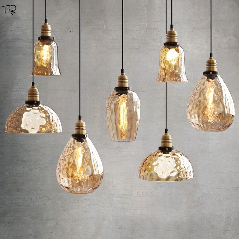 Luxury Retro Industrial Water Ripples Glass Pendant Lights Led E14 Simple Modern Light Fixtures For