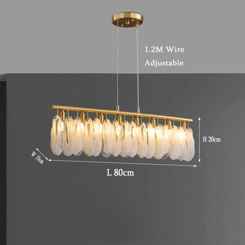 Luxury Chandelier For Dining Room Kitchen Island Rectangle Shell Glass Led Light Fixture Bar