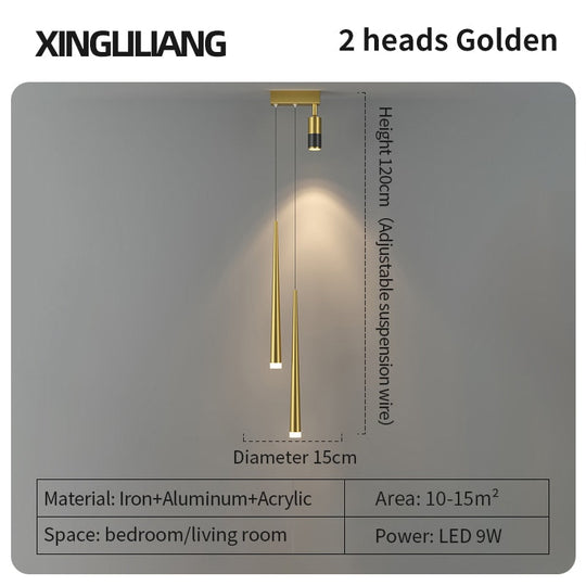 Bedside Chandelier Background Wall Home Decoration Bedroom Golden Pendant Light With Spotlight 2A