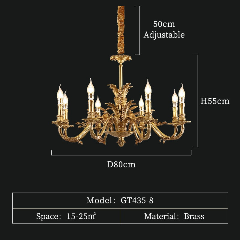 Versailles Royale - European Rococo Lighting Fixture Classic Vintage Chandelier 8Lights D80 H55Cm