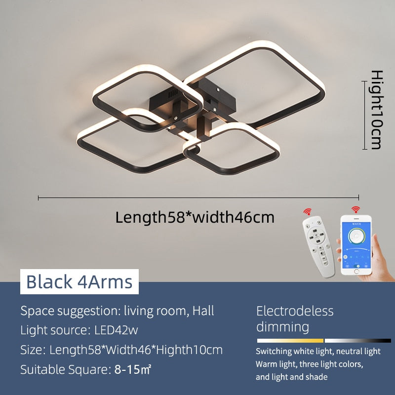 Modern Led Chandelier For Living Room Bedroom Study 90 - 260V Indoor Chandelier Fixtures Square