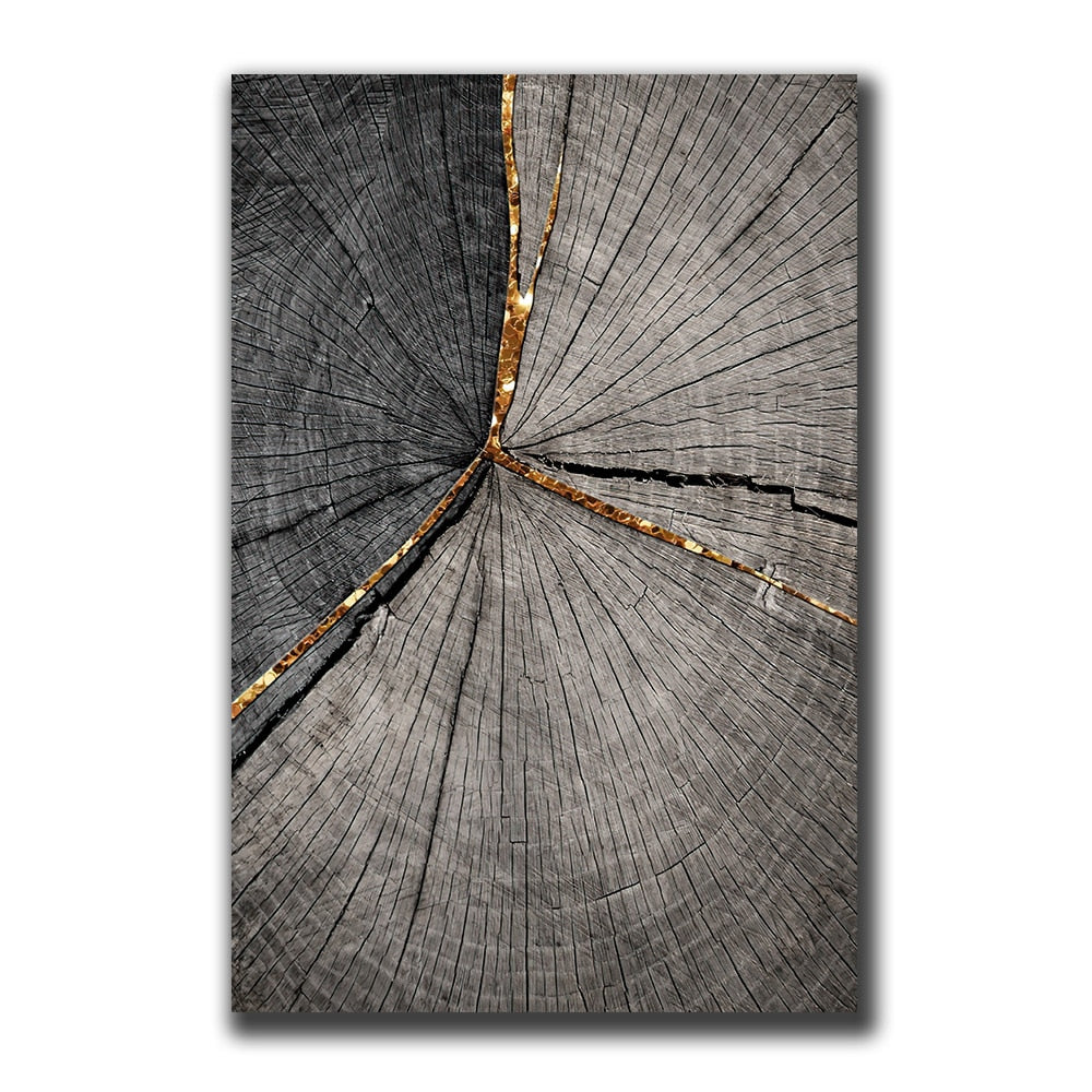 Golden Black Wood Texture Canvas Art - Modern Nordic Decor For Living Room