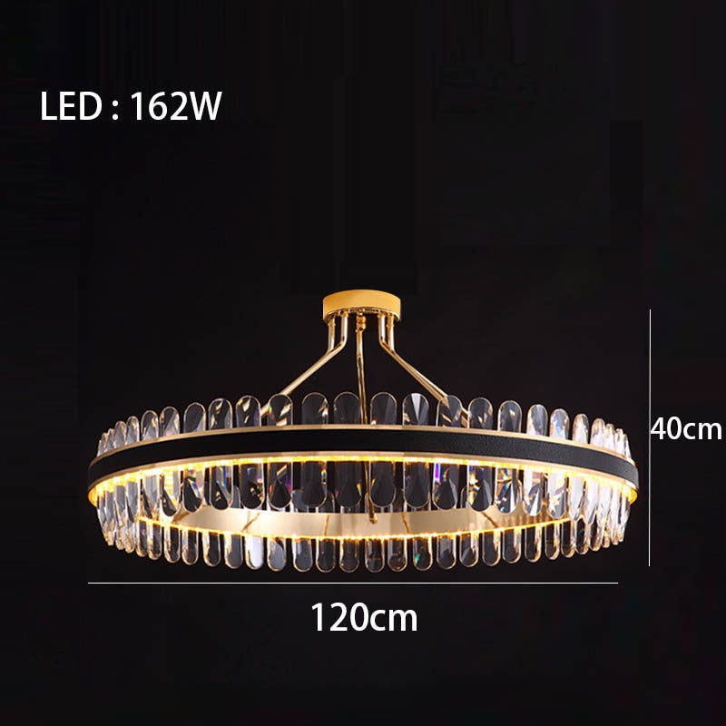 Crystal Dimmable Led Light Ceiling Chandeliers Black Leather Luxury Lustres Round Hanging Lamps