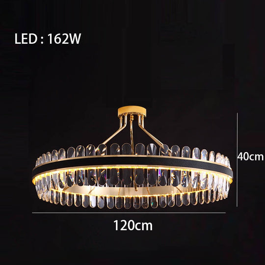 Crystal Dimmable Led Light Ceiling Chandeliers Black Leather Luxury Lustres Round Hanging Lamps