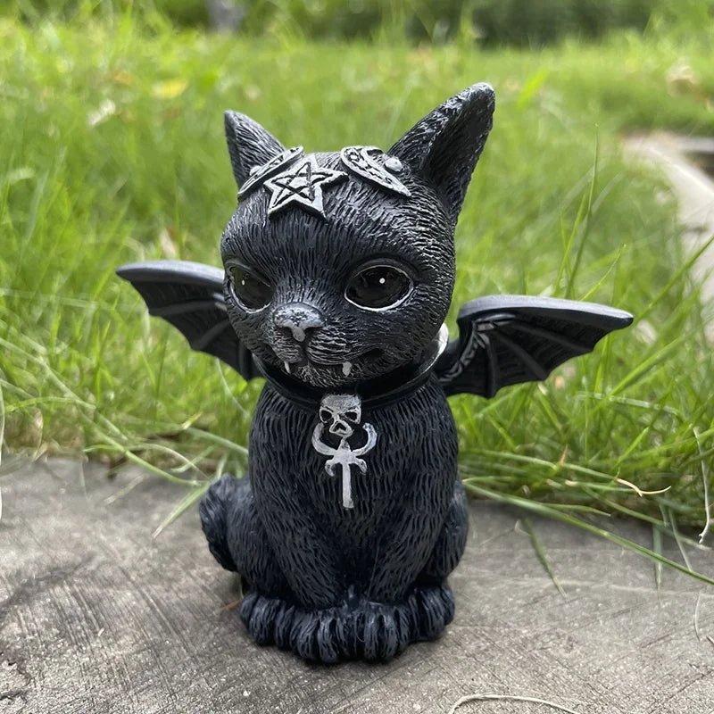 Garden Witch Cat Sculpture Gothic Kitten Decoration Halloween Magic Statue Resin Craft Ornament