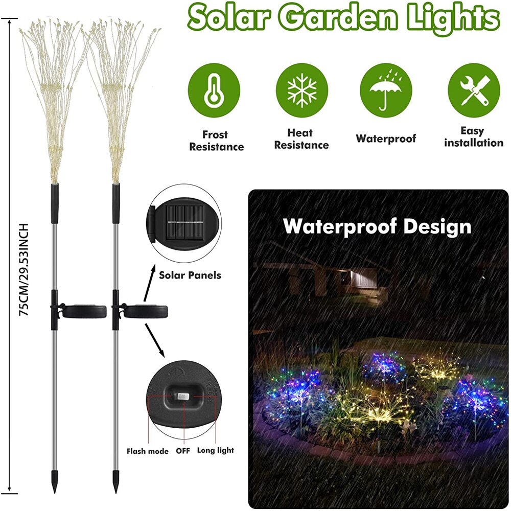 Solar Fireworks Lamp Outdoor Grass Globe Dandelion Flash String Fairy Lights 60 /120/200 Led For