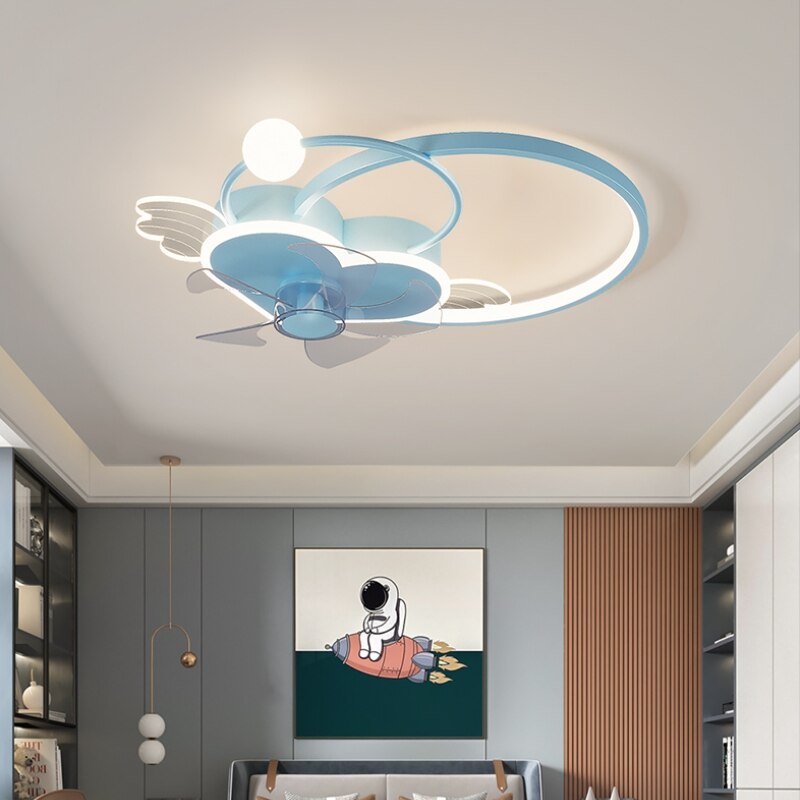 Kids Children Room Love Pink Heart Shaped Ceiling Fan With Lamp Creative Girl Light