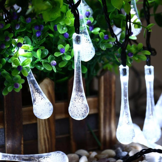 Solar Droplet Bulb String Lights Outdoor Waterproof Decoration Garland Fariy Christmas Wedding