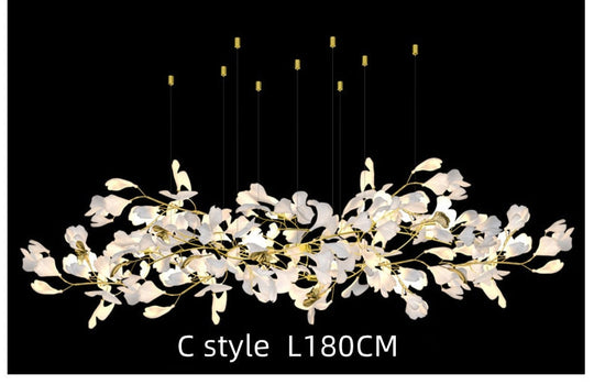 Modern Ceramic Petal Chandelier Nordic Design Ginkgo Branch Leaves Copper Led Lighting Living Room