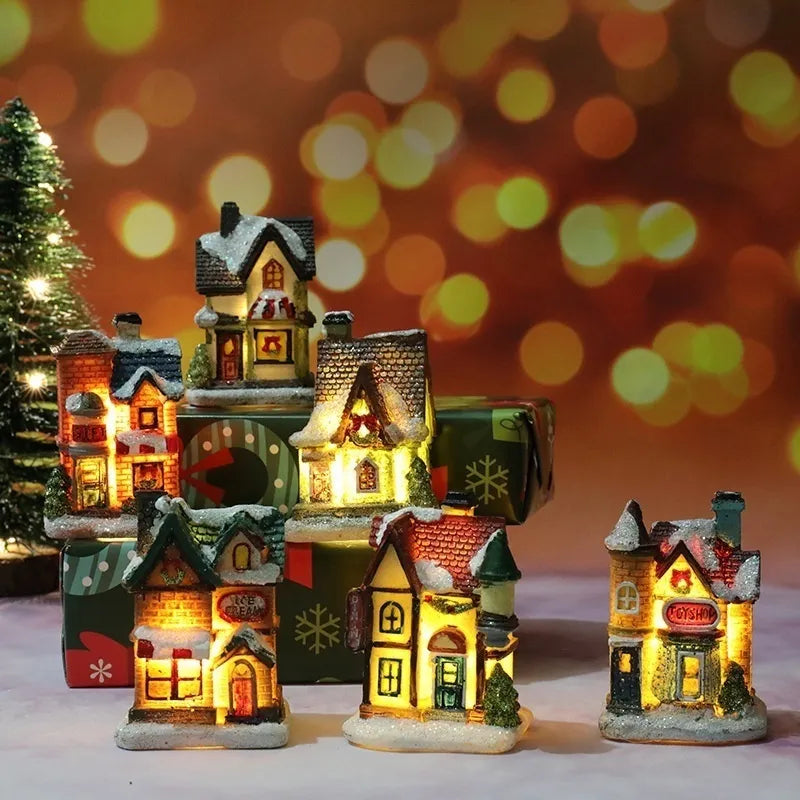 Christmas New Decorations Resin Small House Micro Landscape Ornaments Gifts Christmas Decor