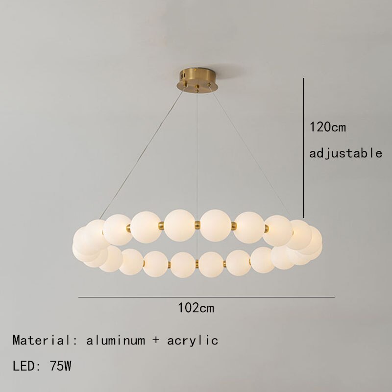 Luxury Copper Led Chandeliers White Acrylic Ball Parlor Hall Hanging Lamp Dining Room Bedroom