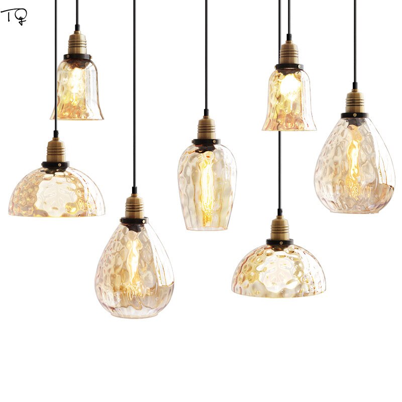 Luxury Retro Industrial Water Ripples Glass Pendant Lights Led E14 Simple Modern Light Fixtures For