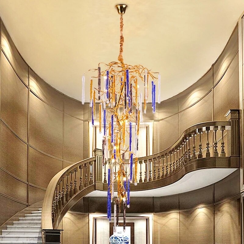 Tree Branch Crystal Ceiling Chandelier New G9 Led Pendant Light Duplex Villa Stairwell Hanging Lamp