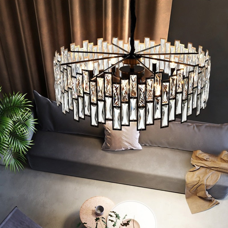 Modern Round Crystal Black Chandelier For Living Room Dining Bar Lighting