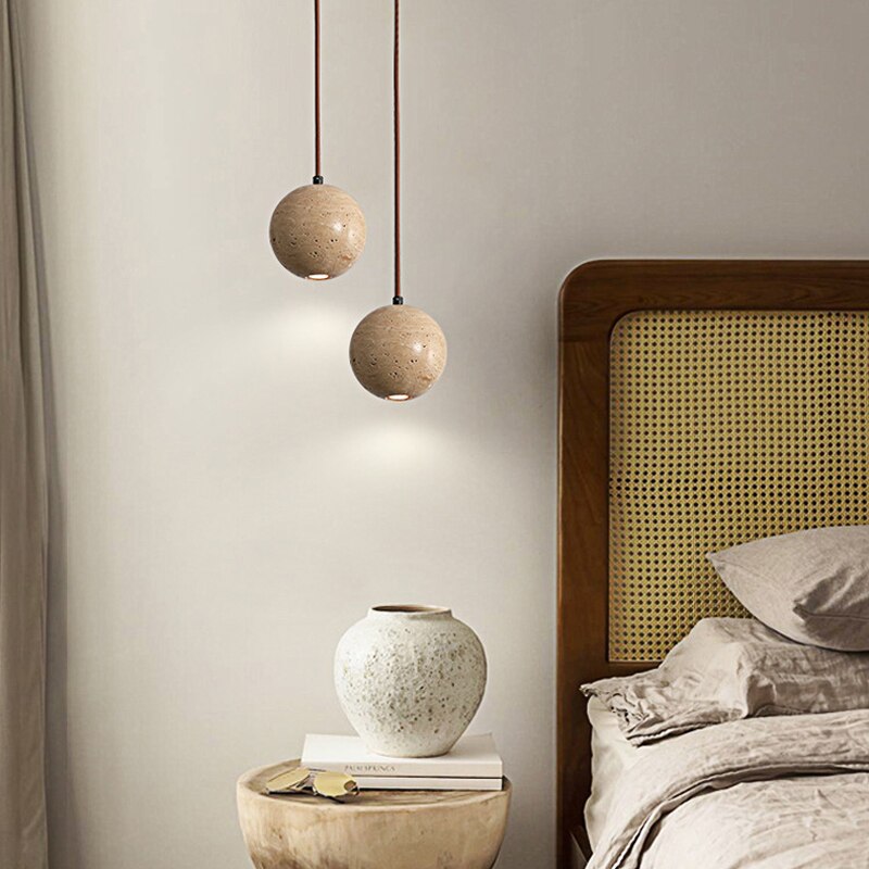Modern Creativity Round Yellow Marble Small Fresh Chandelier Study Bedroom Decorative Droplight