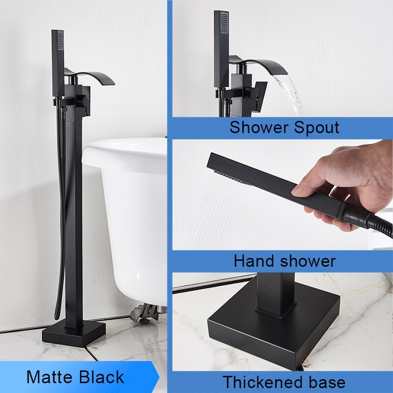 Bathroom Bathtub Faucet Black Flooring Standing Single Handle Cold And Hot Water Mixer Tap Crane