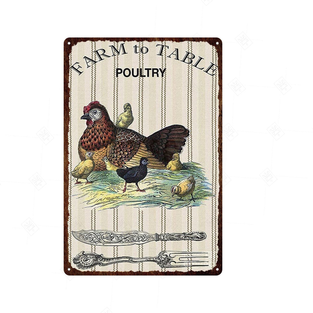 Vintage Chicken And Fresh Eggs Tin Sign: Farmhouse Kitchen Farm Wall Art Decor 8 / 20X30Cm Painting